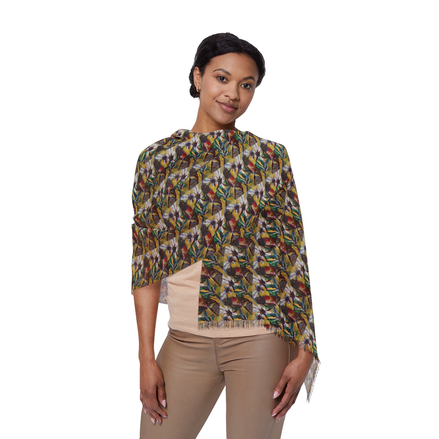 Colorful Scarf — Artistic Lightweight Neck Wrap- Stirring up Sunshine House Finch
