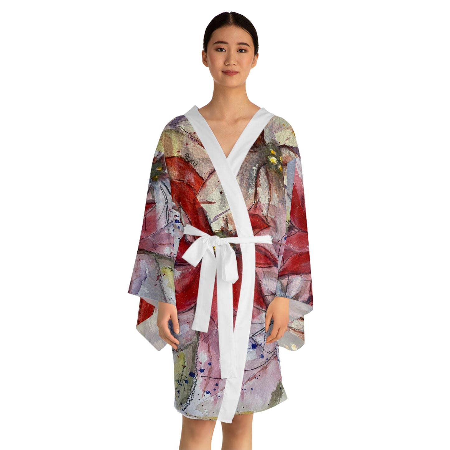 Kimono Robe - Elegant Red and White Poinsettias