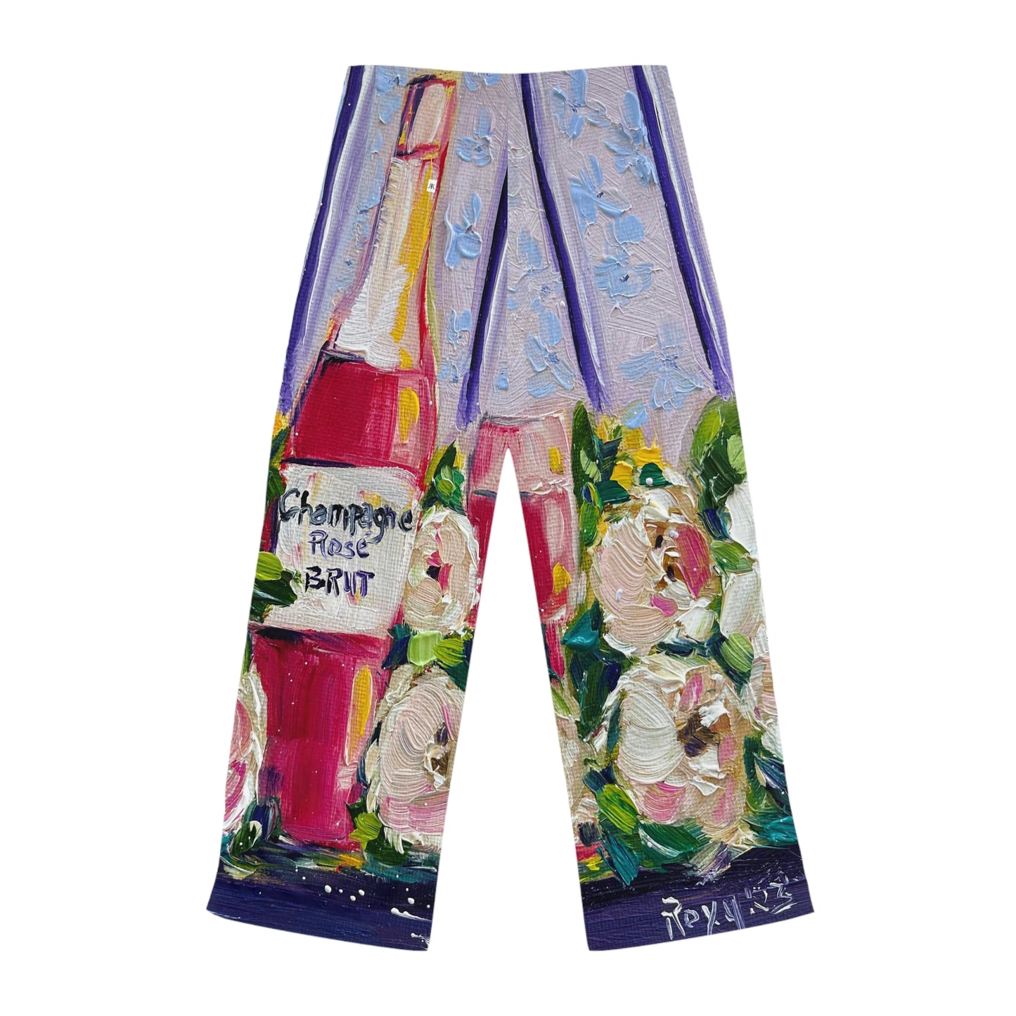 Pajama Pants - Pink Champagne and Peonies- Women's Pajama Pants