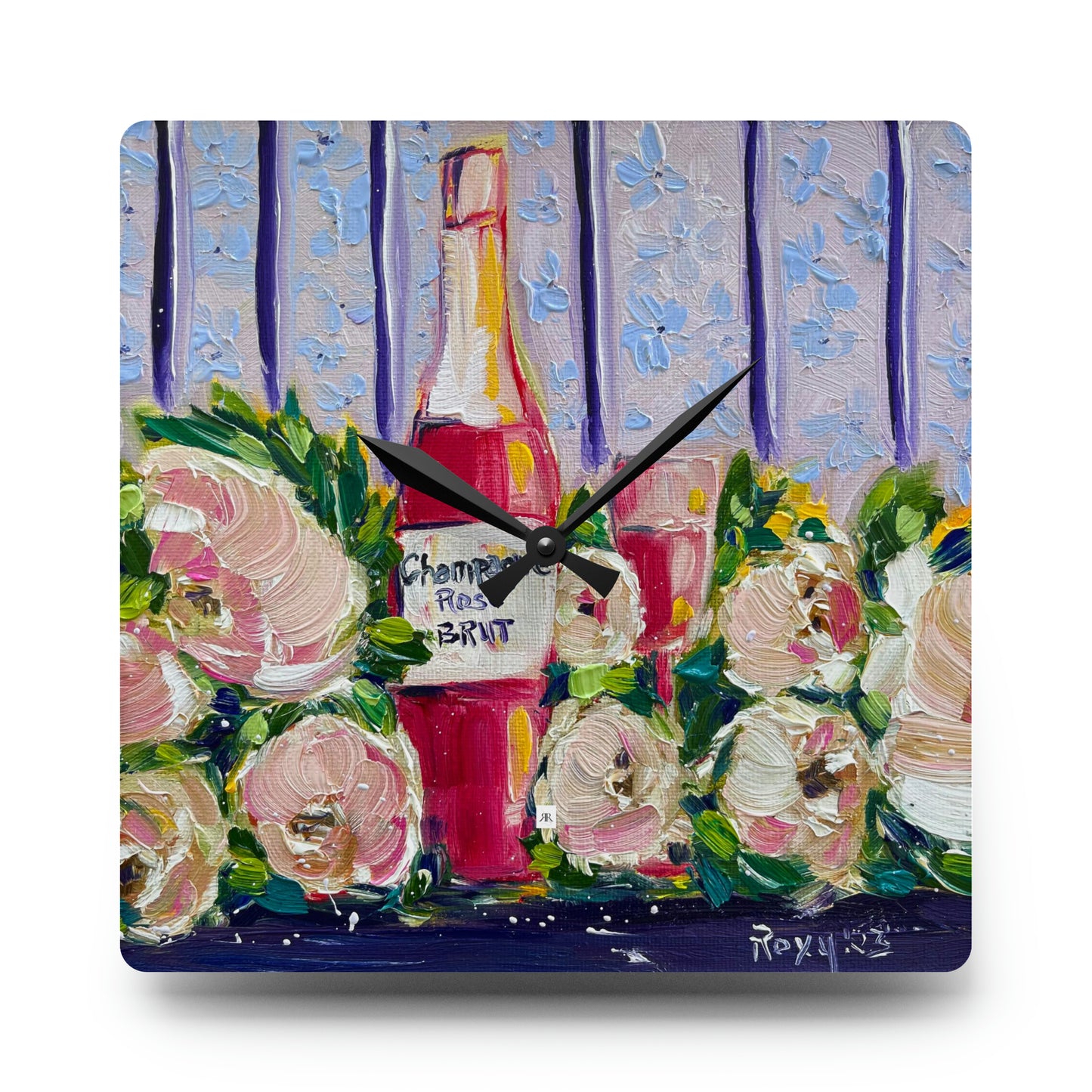 Pink Champagne and Peonies- Acrylic Wall Clock
