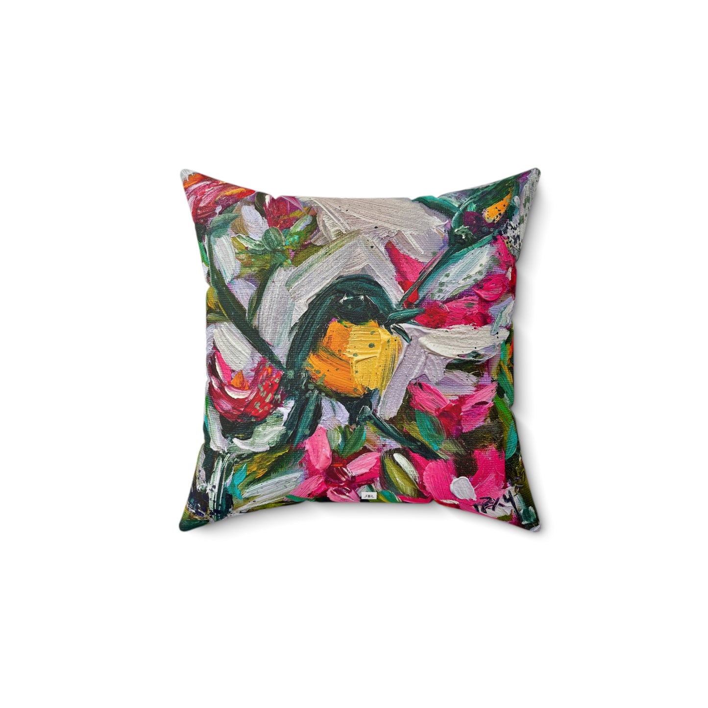 Indoor Spun Polyester Square Pillow-Colorful Encounter Goldfinch