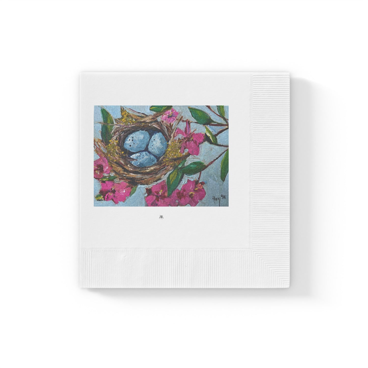 Robin Eggs Nest-White Coined Napkins