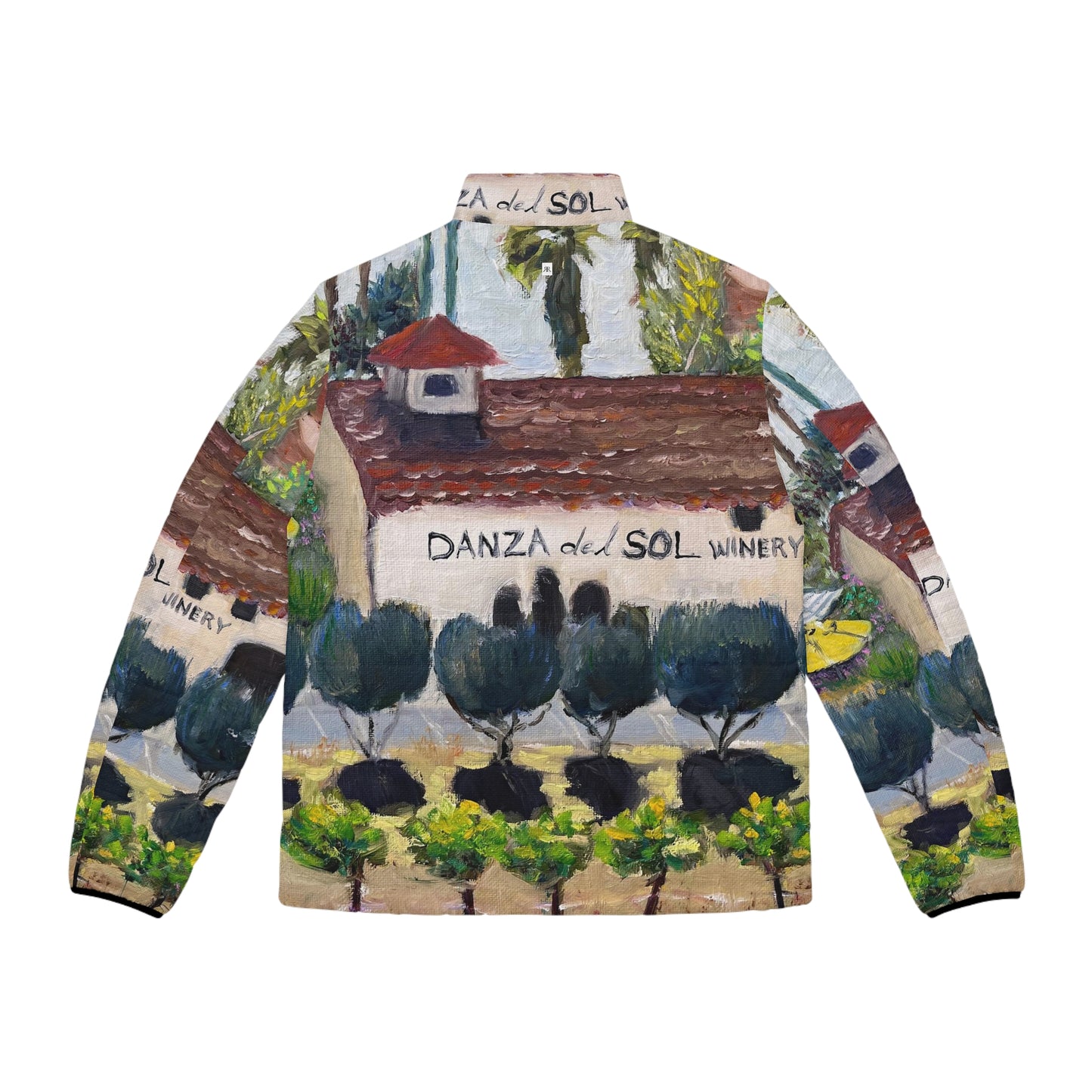 Men's Puffer Jacket - Roxy Rich Art, Unique Bright Colors-Danza Del Sol Winery