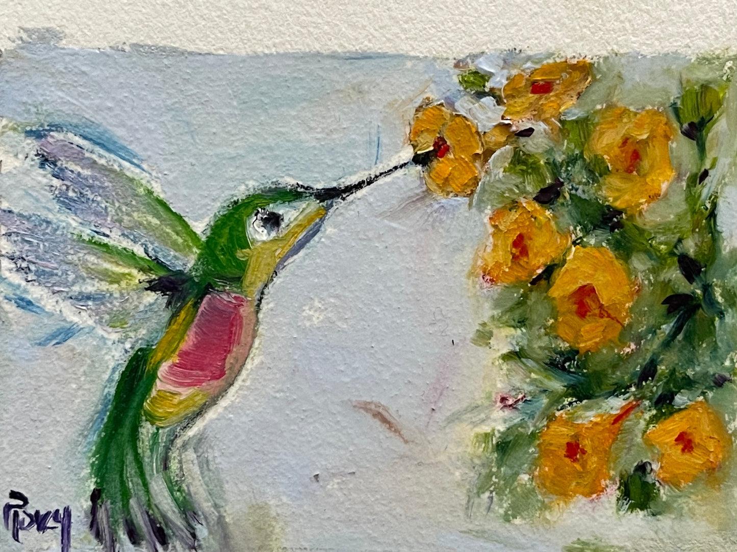 Hummingbird with Yellow Tube Flowers