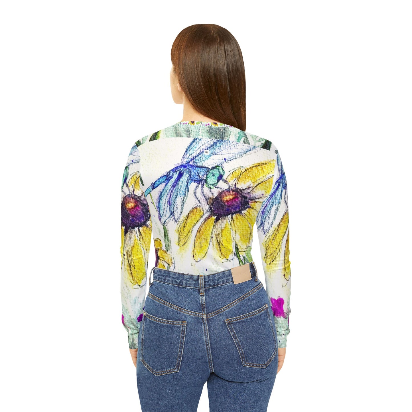 Long Sleeve Shirt- Dragonfly on a Cone Flower- V-neck Women's