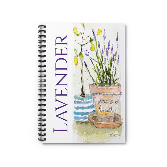 Lavanda - Pintura original de limones florales sueltos y flores de lavanda impresa en un cuaderno en espiral - Forrado con rayas - Regalo para mamá amiga y estudiante