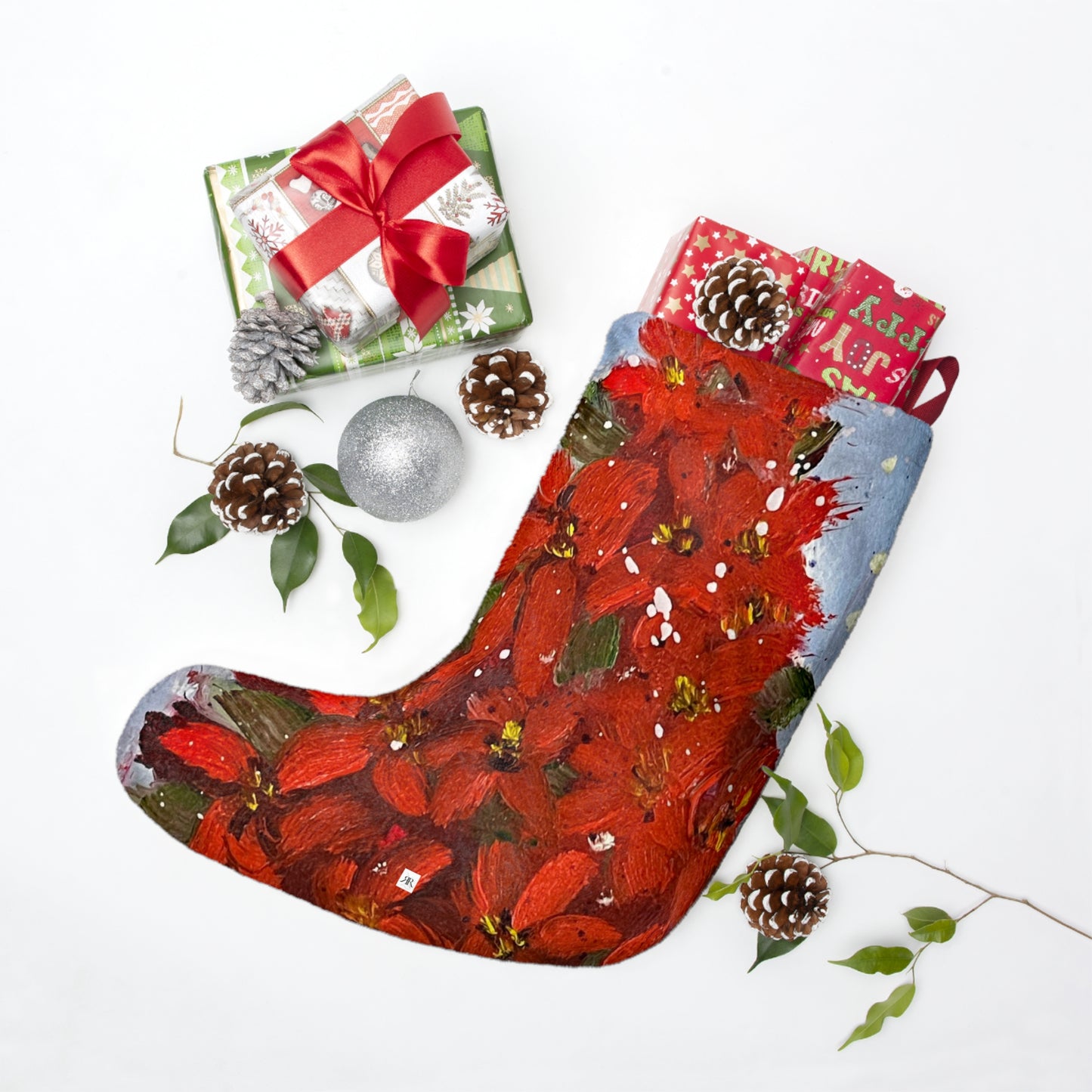 Red Poinsettias Tree Christmas Stocking