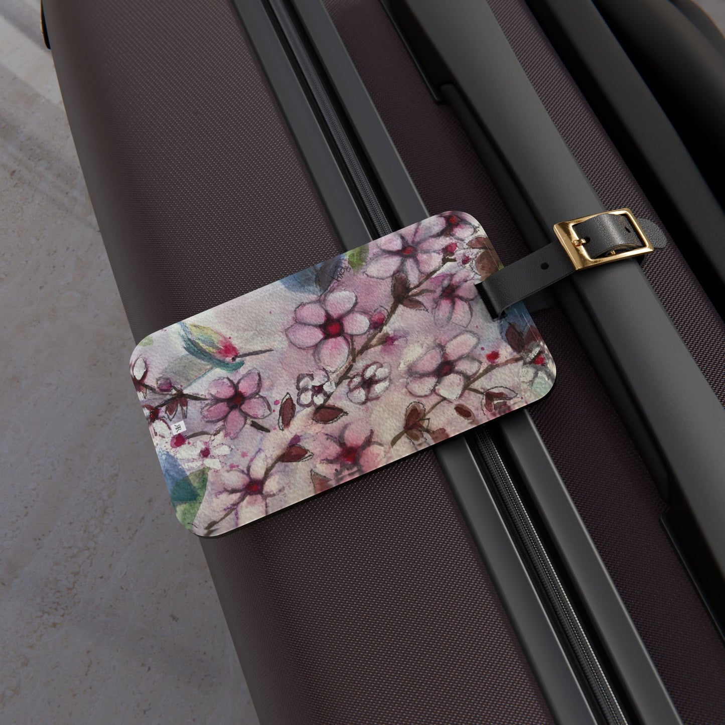 Hummingbird in Cherry Blossoms Luggage Tag