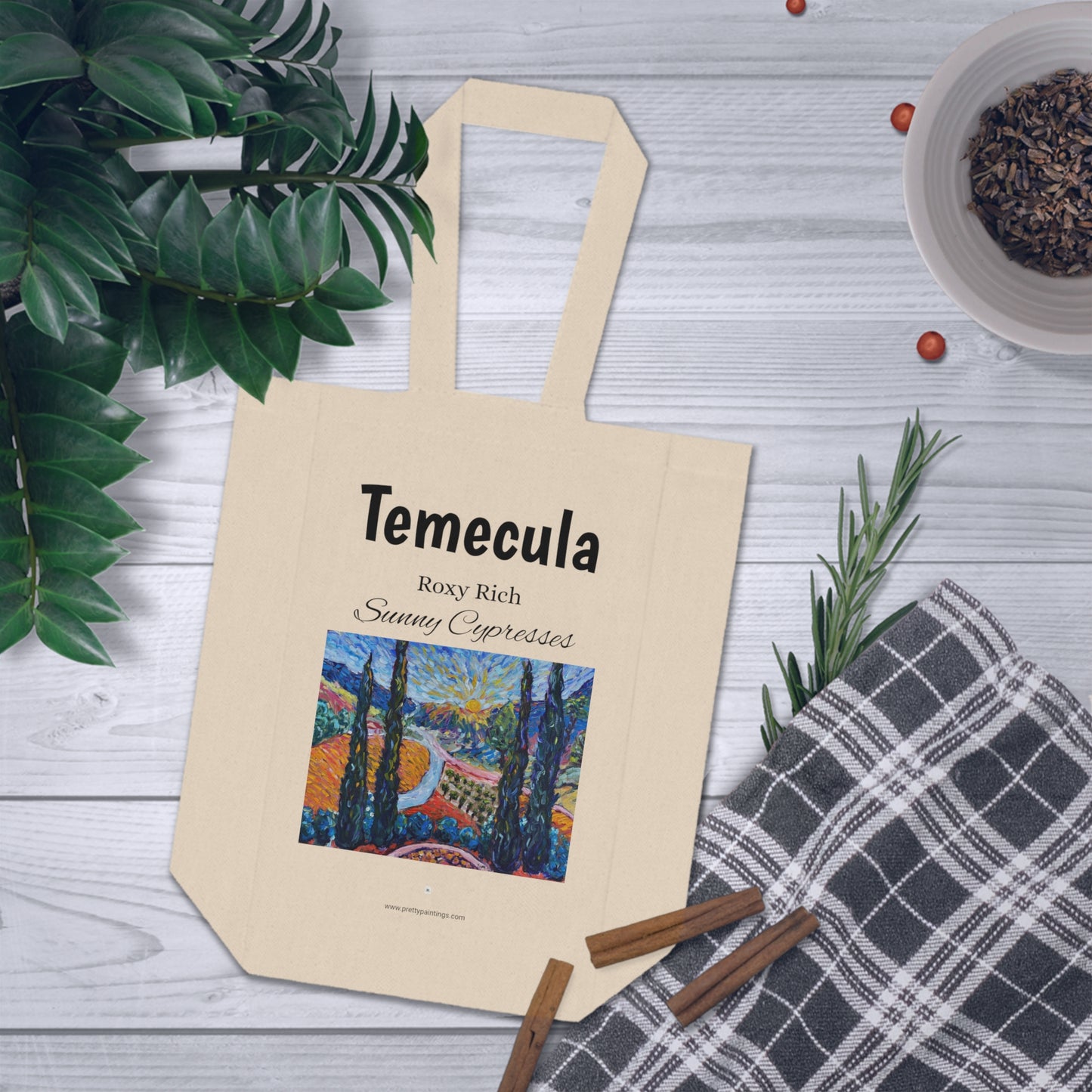 Sac fourre-tout double à vin Temecula avec peinture « Sunny Cypresses »