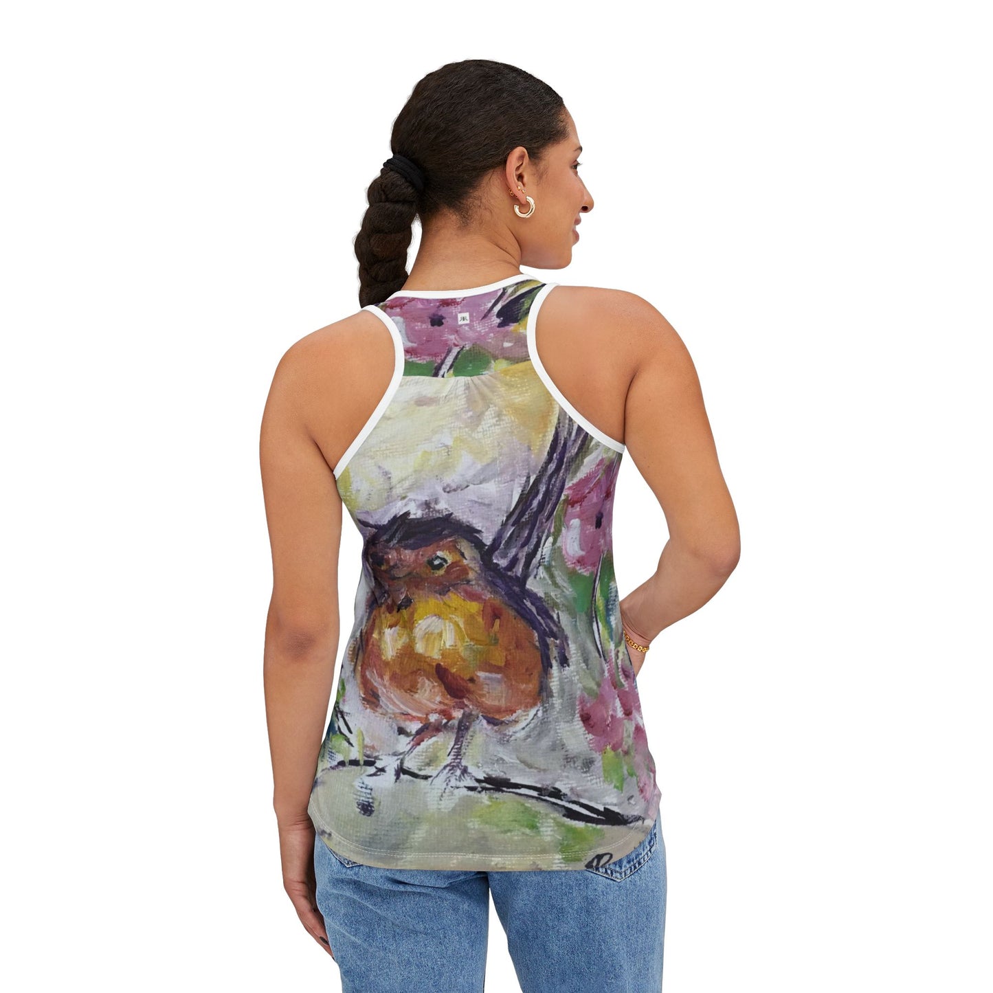 Women's Racerback Tank Top-Robin in Cherry Blossoms