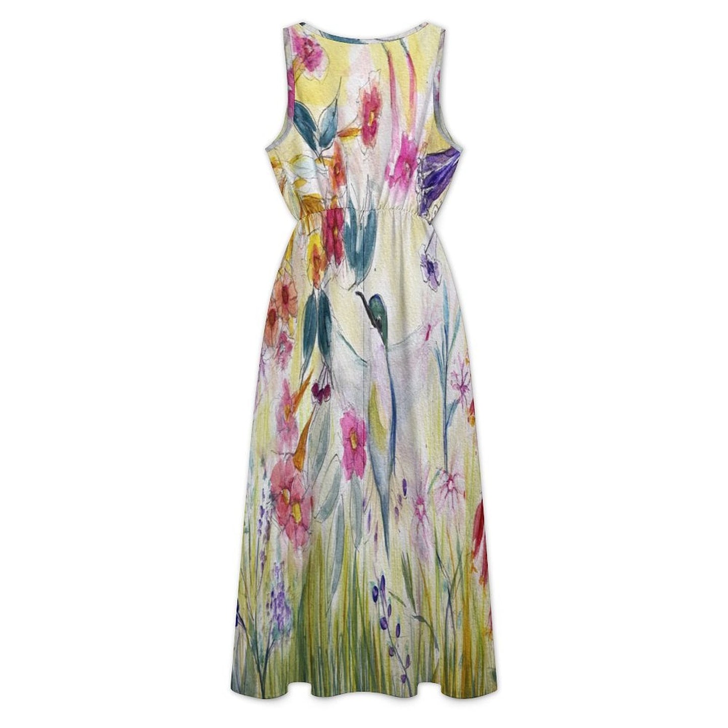 Hummingbird in a Tube Flower Garden-Garden Party Dress Sleeveless V-neck Midi Dress