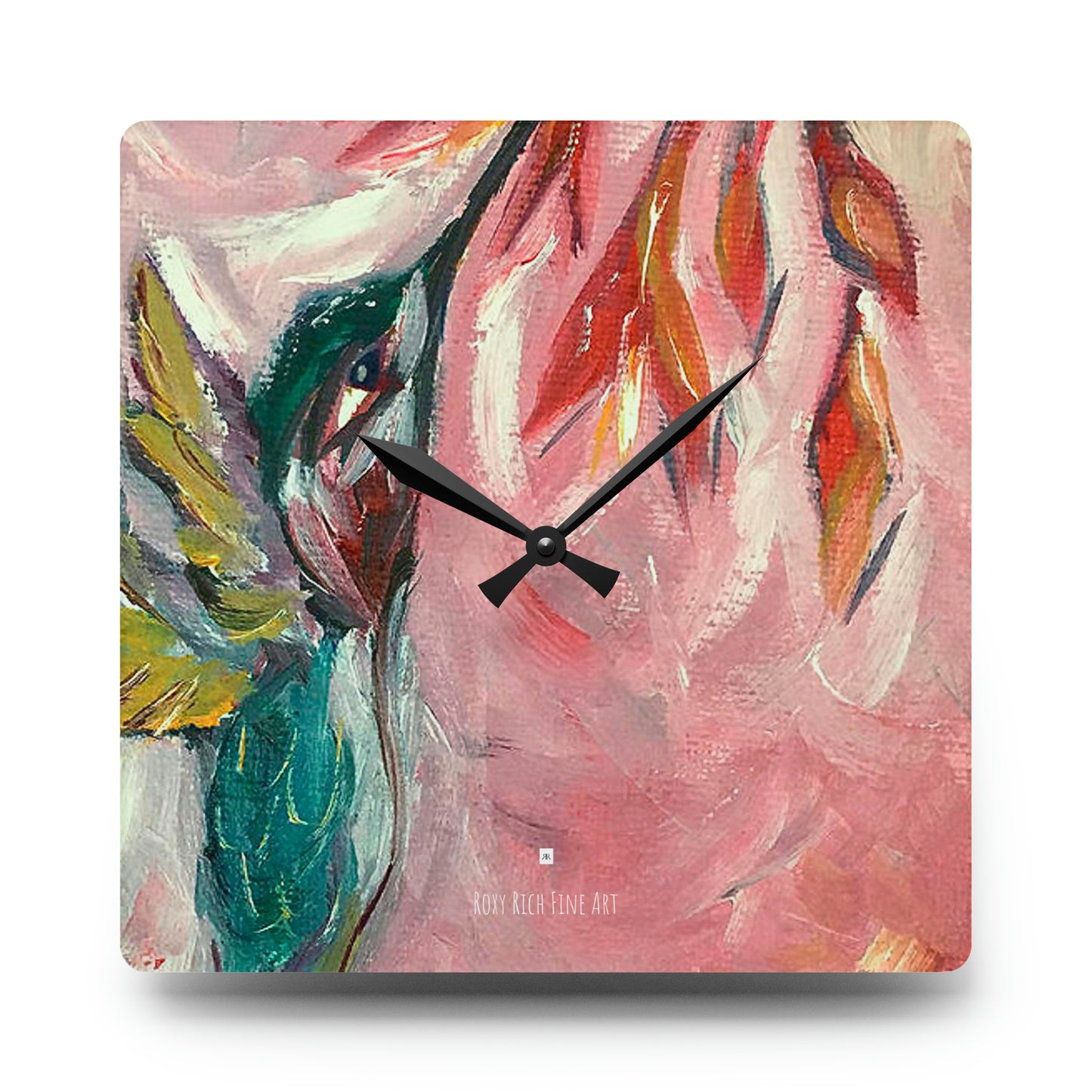 Hummingbird in Honeysuckle Acrylic Wall Clock