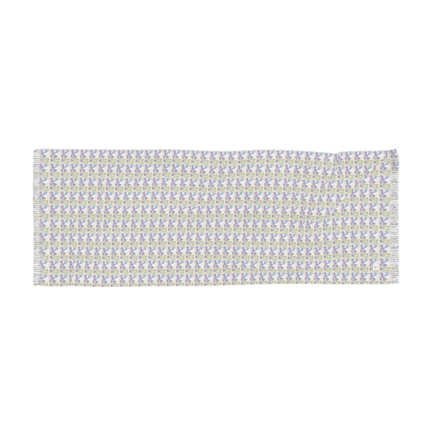 Colorful Scarf — Artistic Lightweight Neck Wrap- Hummingbird with Purple Flowers