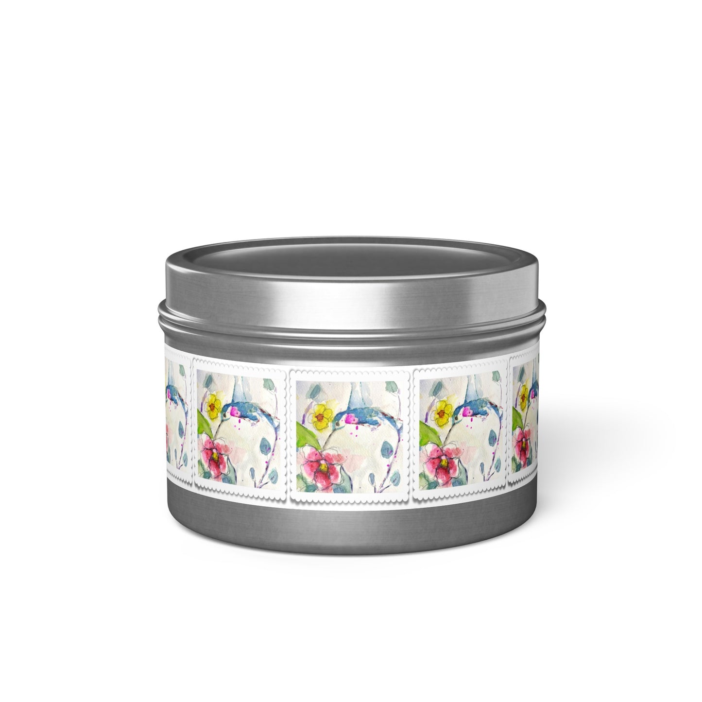 Loose Floral Hummingbird Tin Candle