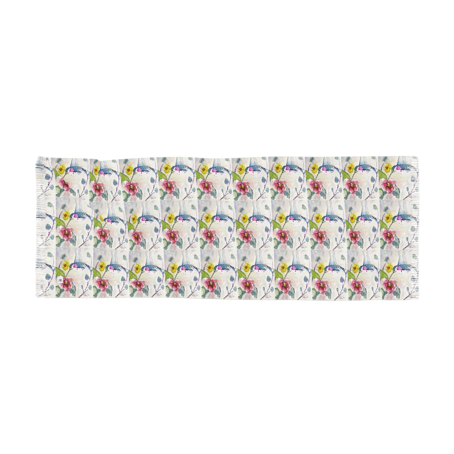 Colorful Scarf — Artistic Lightweight Neck Wrap- Abstract Hummingbird Floral
