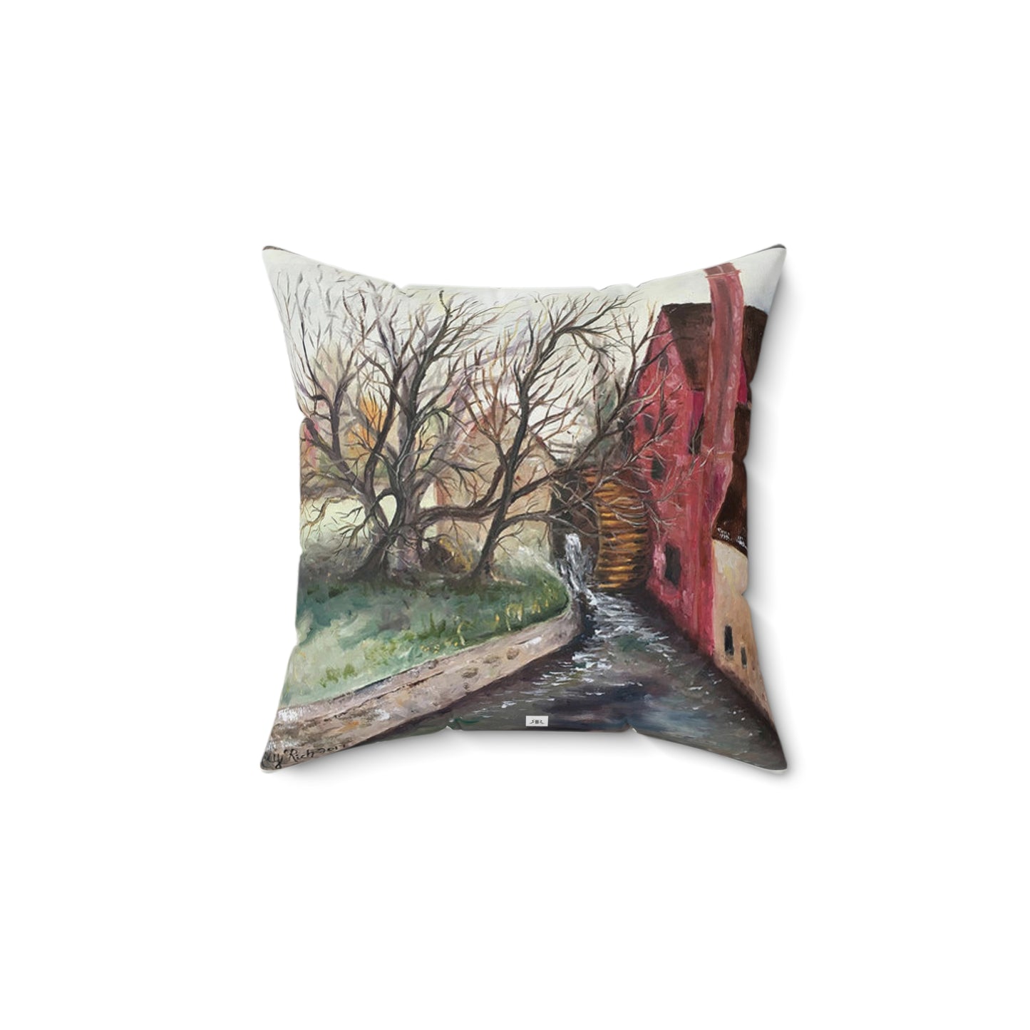 Waterwheel The Old Mill Cotswolds Indoor Spun Polyester Square Pillow
