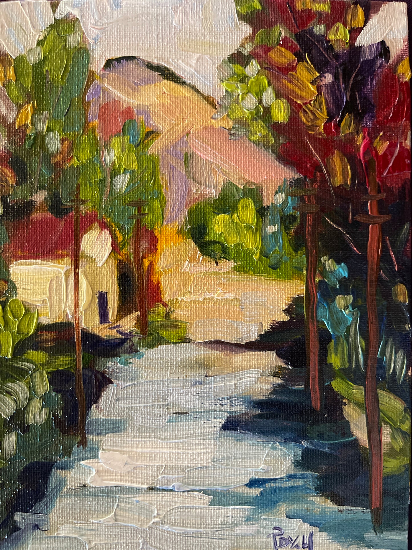 Original Oil Painting 6x8 Framed-Back Country Road