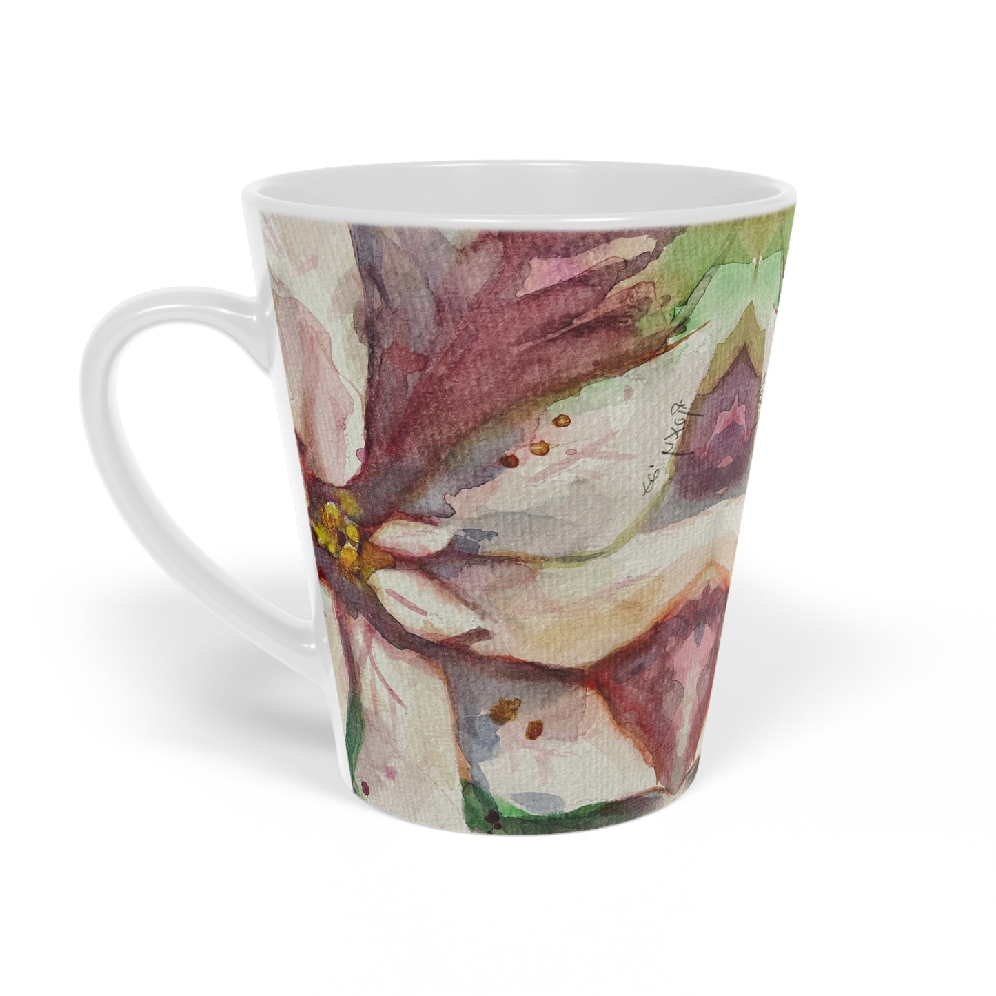 White Poinsettias Latte Mug, 12oz