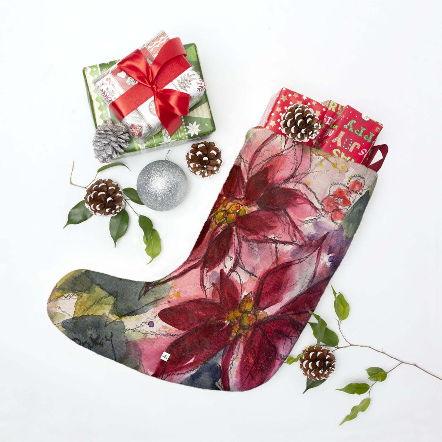 Elegant Red Poinsettias Christmas Stocking