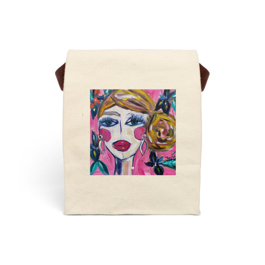 Lady with Irises Canvas Lunch Bag With Strap
