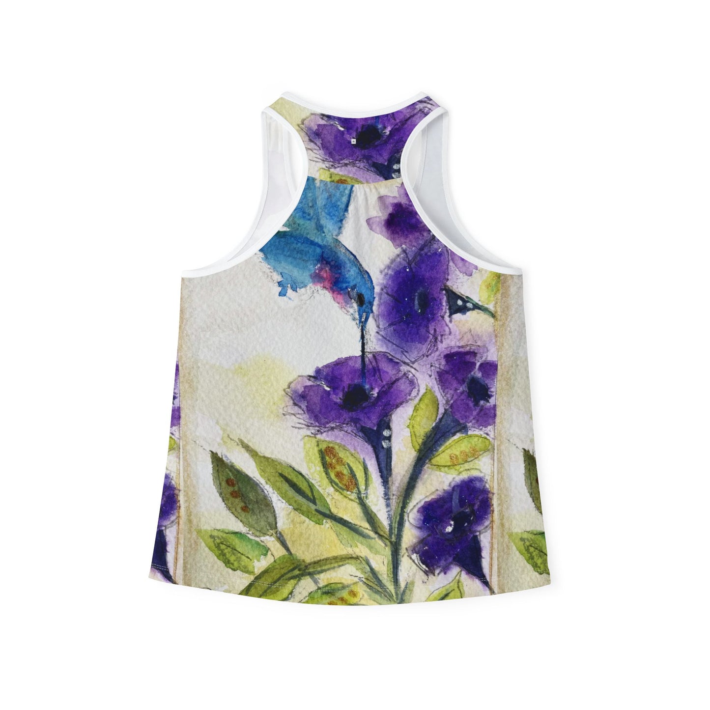 Women's Racerback Tank Top-Hummingbird in Purple Tube Flowers