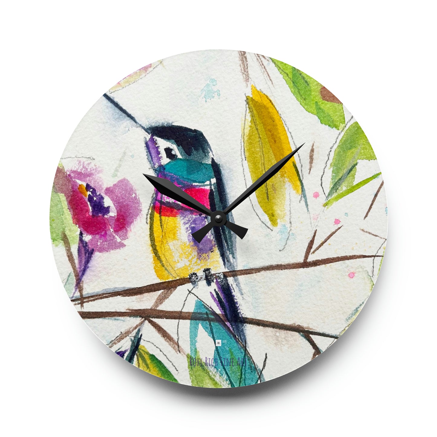 Hummingbird Perch Acrylic Wall Clock