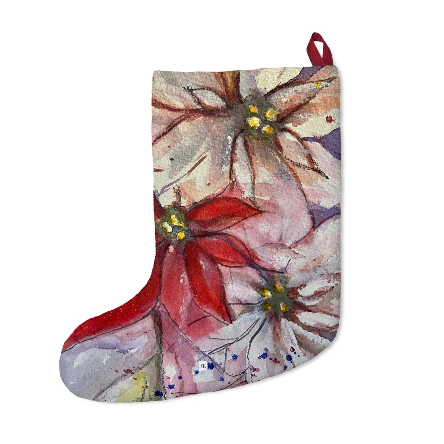 Elegant Red and White Poinsettias Christmas Stocking