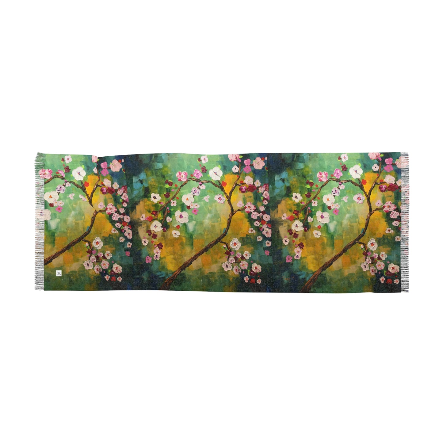 Colorful Scarf — Artistic Lightweight Neck Wrap- Abstract Cherry Blossoms