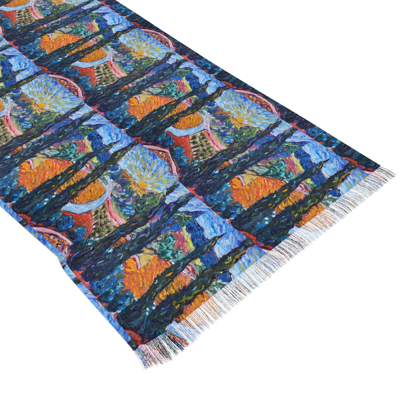 Colorful Scarf — Artistic Lightweight Neck Wrap- Sunny Cypresses -Robert Renzoni Temecula