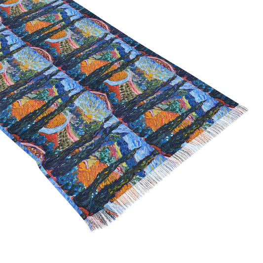 Colorful Scarf — Artistic Lightweight Neck Wrap- Sunny Cypresses -Robert Renzoni Temecula