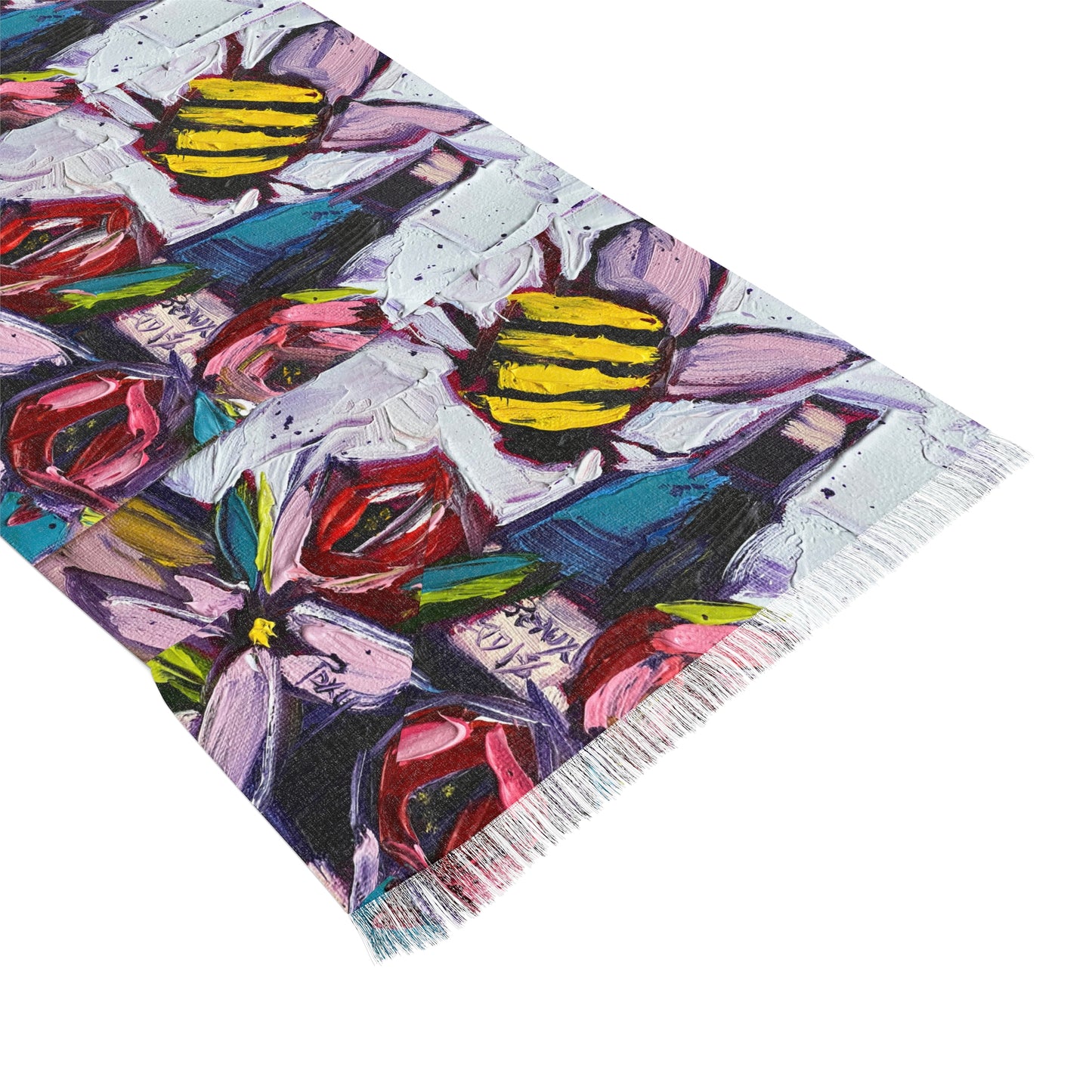 Colorful Scarf — Artistic Lightweight Neck Wrap- Bee Happy Wine and Roses