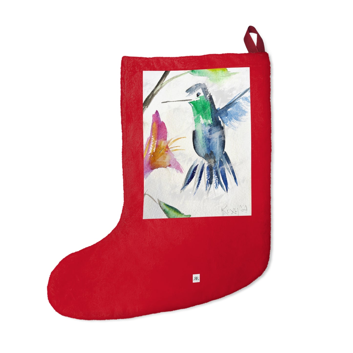 Floaty Blue Hummingbird Christmas Stocking