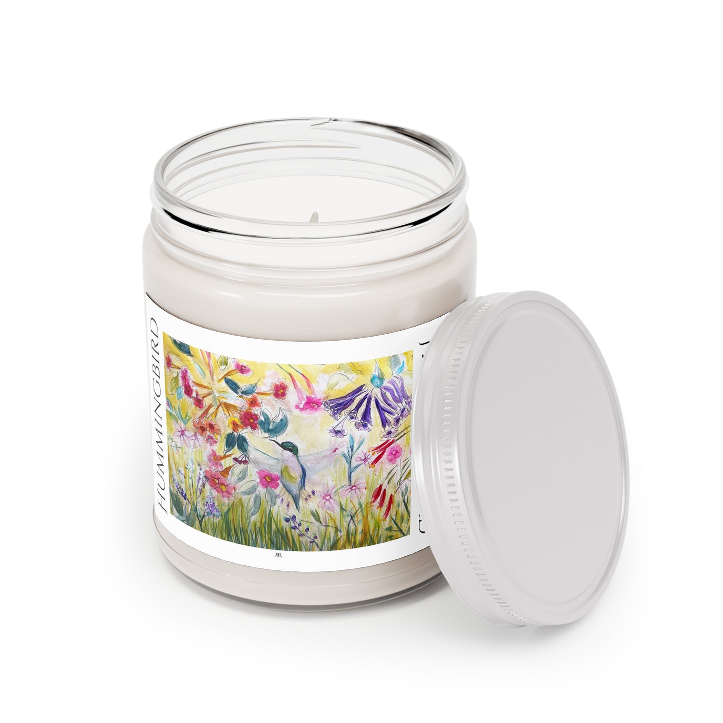 Colibri dans un jardin de fleurs en tube #2 Bougie parfumée 9oz