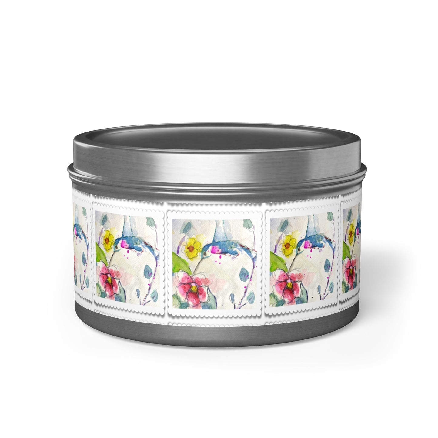 Loose Floral Hummingbird Tin Candle