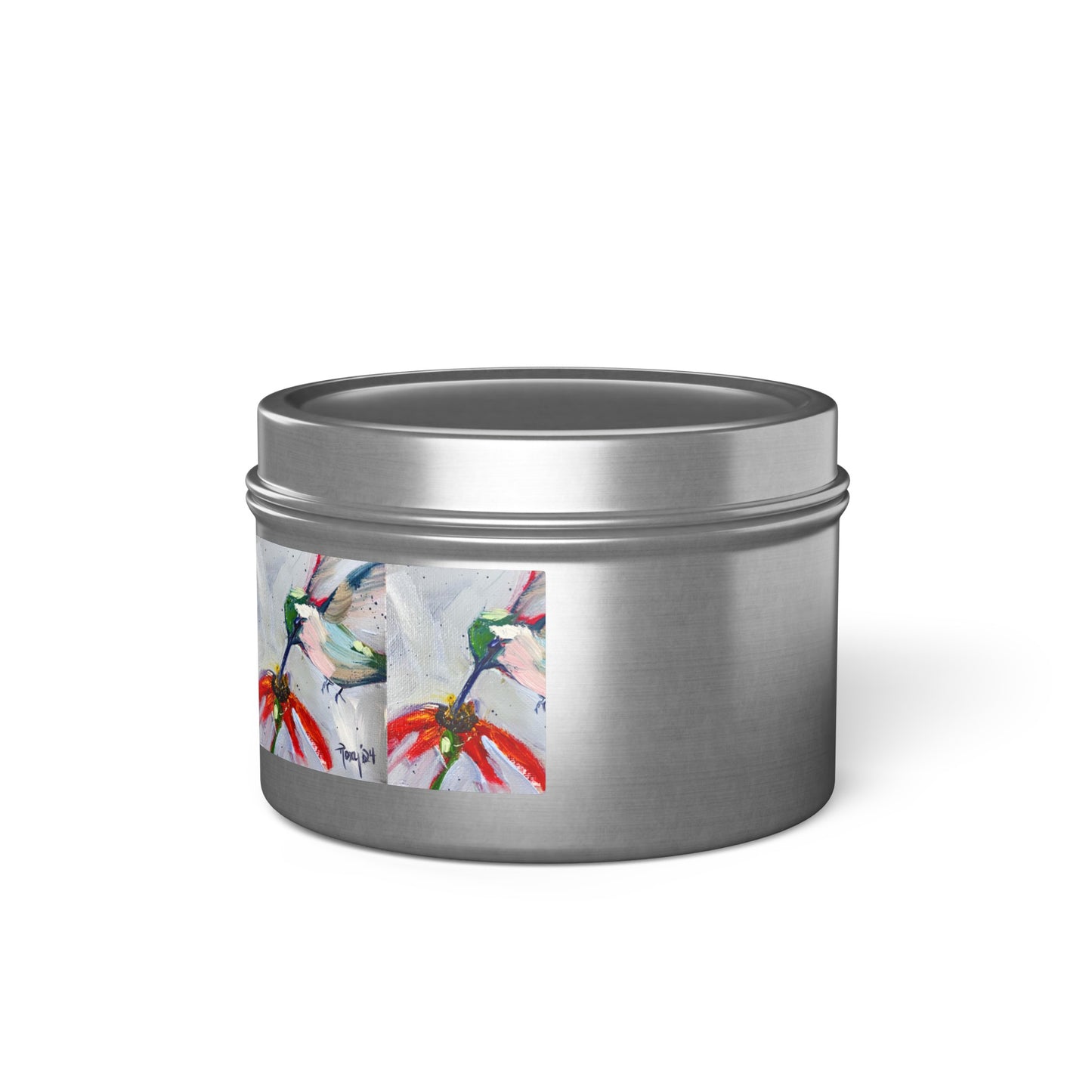 Hummingbird at a Cone Flower Tin Candle