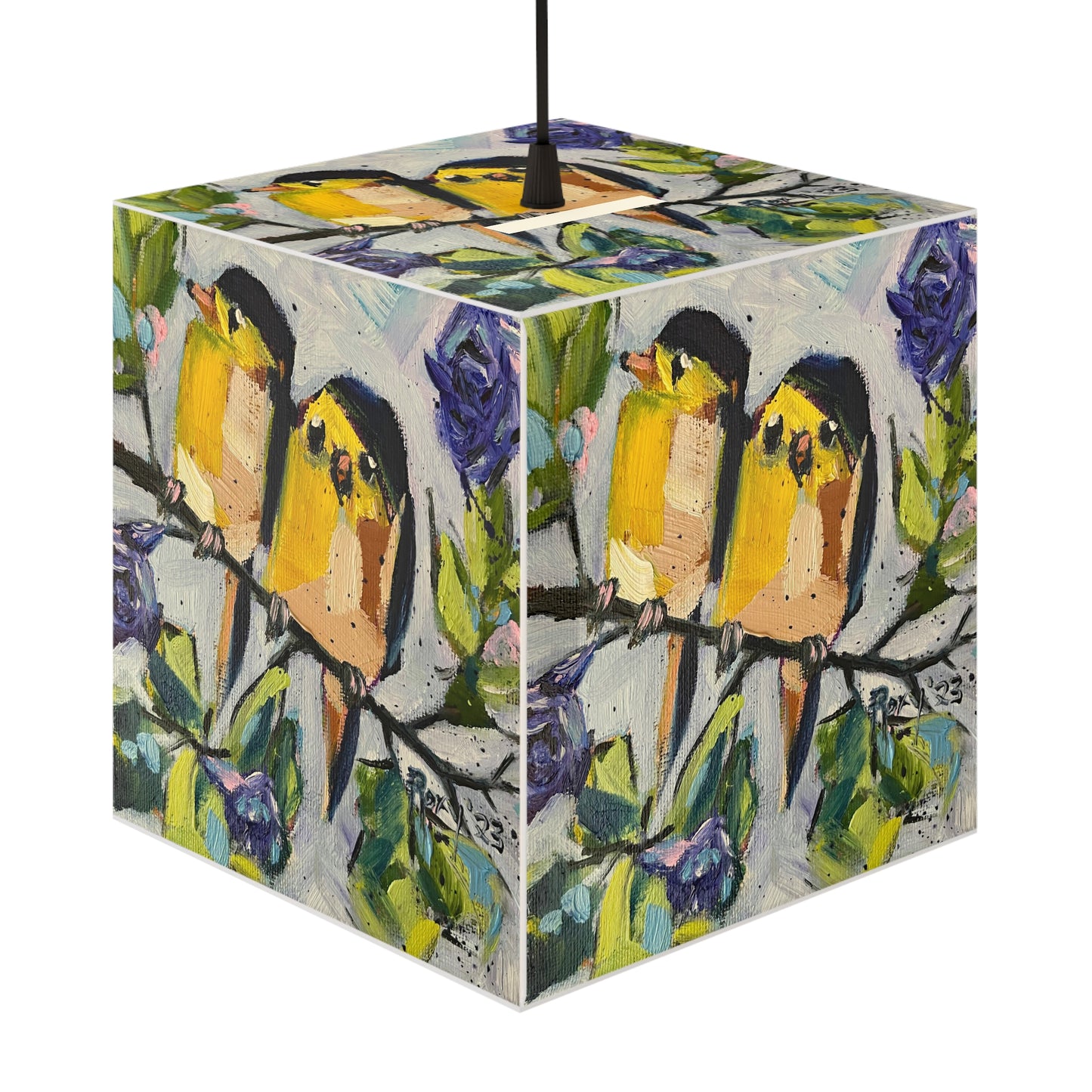 Morning Glory Goldfinches Cube Lamp