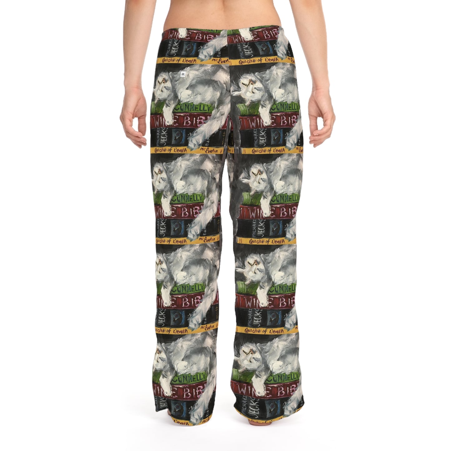 Pajama Pants - Bibliocat/Cat Sleeping on Books- Women's Pajama Pants