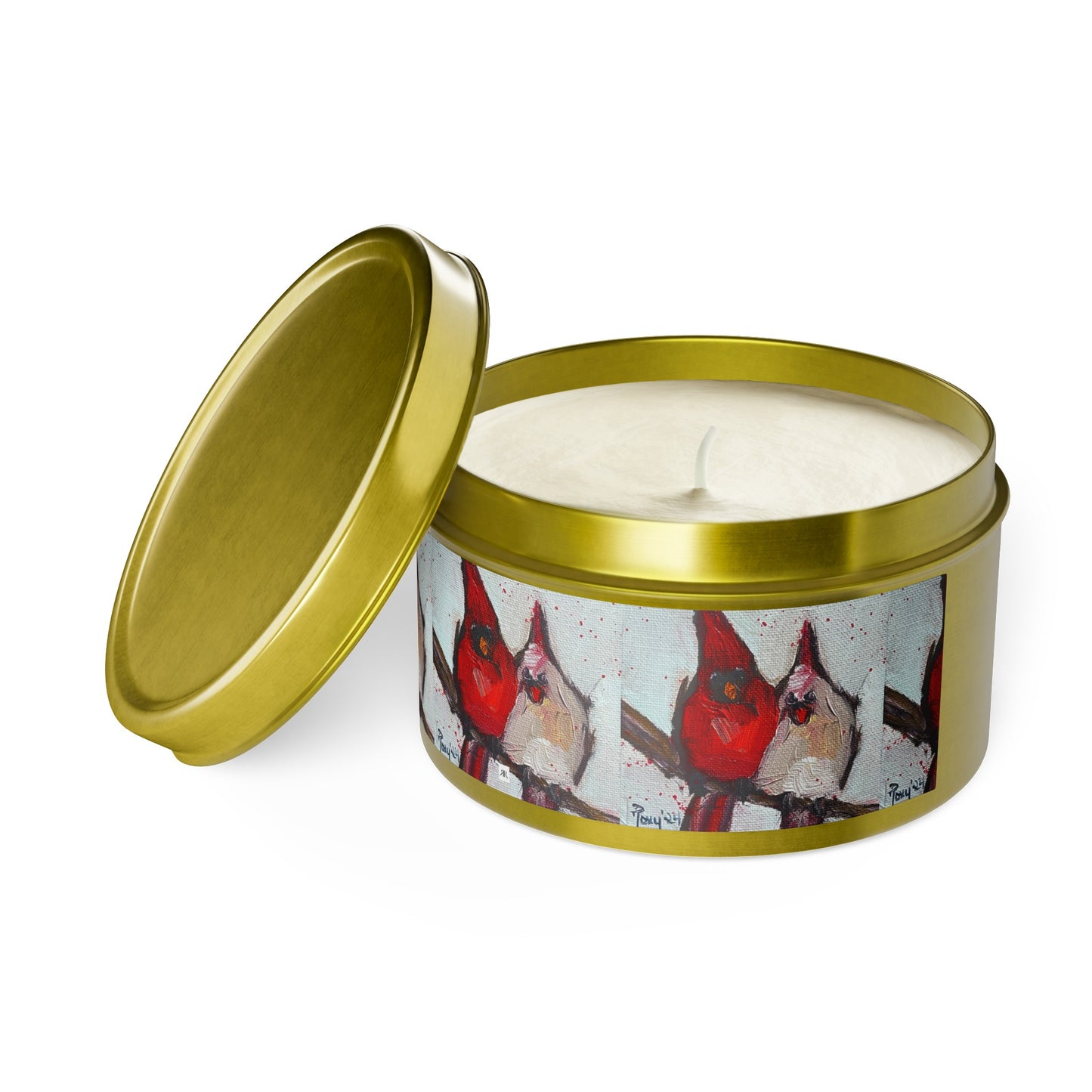 Cute Couple Cardinals Tin Candle