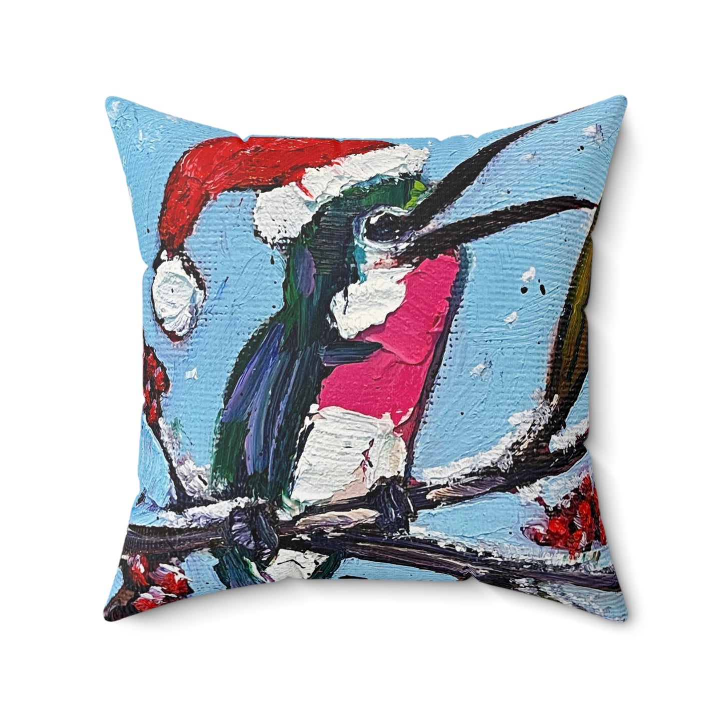 Merry and Bright Holiday Hummingbird Indoor Spun Polyester Square Pillow