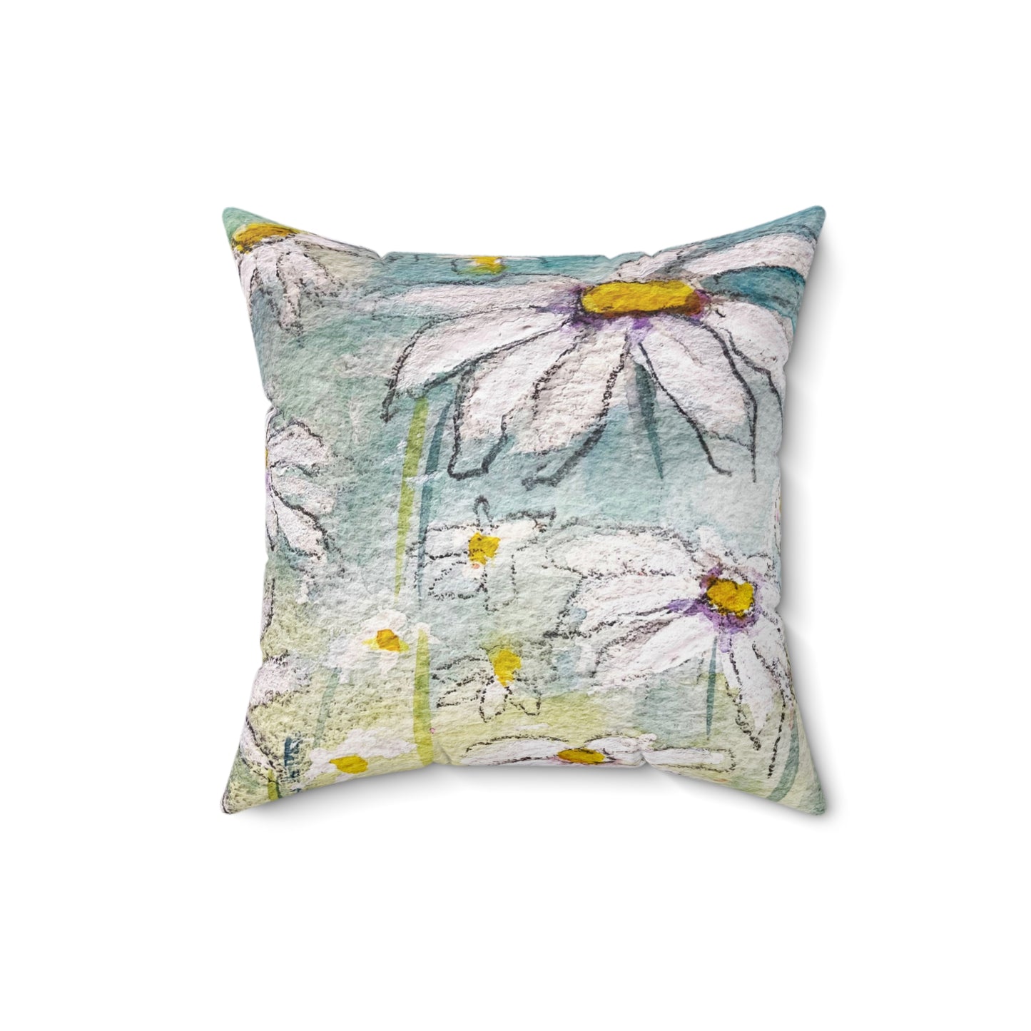 Indoor Spun Polyester Square Pillow-Daisies