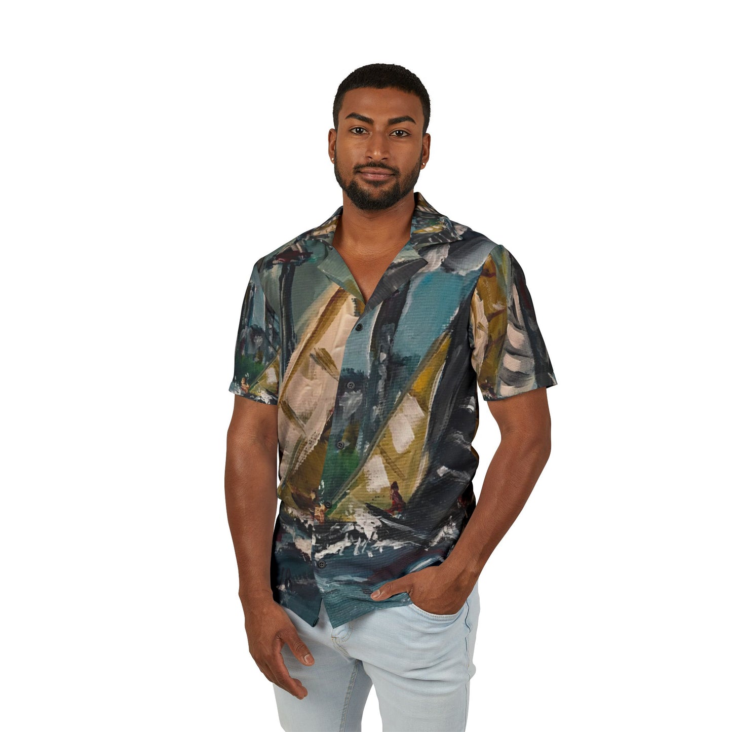 Men's European Fit Hawaiian Camp Shirt -Racing Day-New York Sailboat Races
