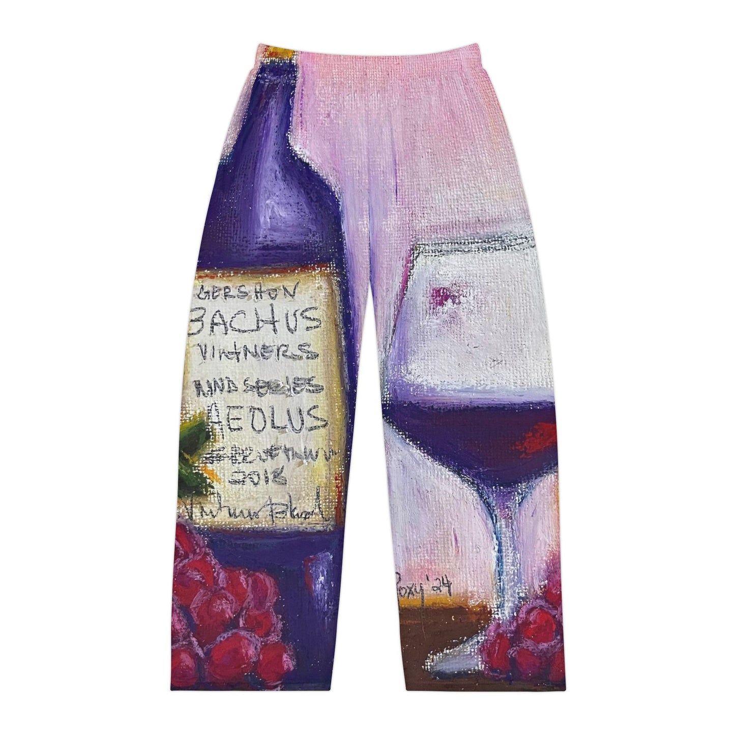 Men's Pajama Pants featuring Roxy Rich GBV Aeolus Wine Bottle and Clique Glass - Fun Travel Wear
