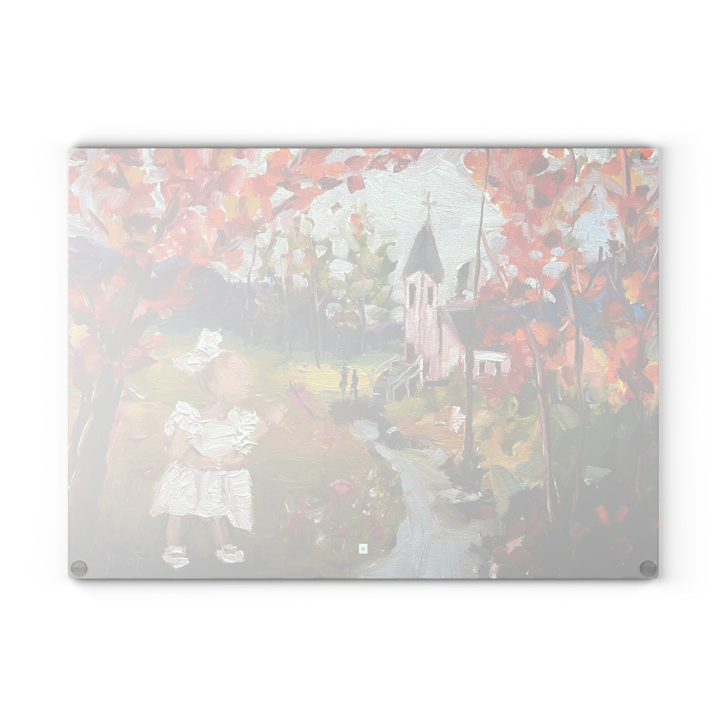 Isla at the Baptism (Rural Church Landscape with Toddler) Glass Cutting Board