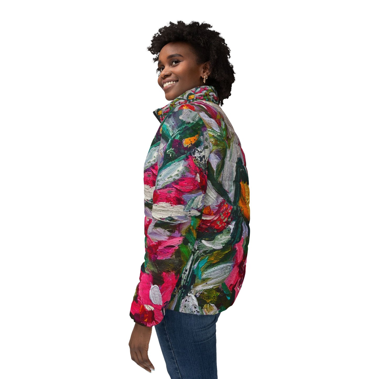 Women's Puffer Jacket - Roxy Rich Fine Art Design-Colorful Encounter