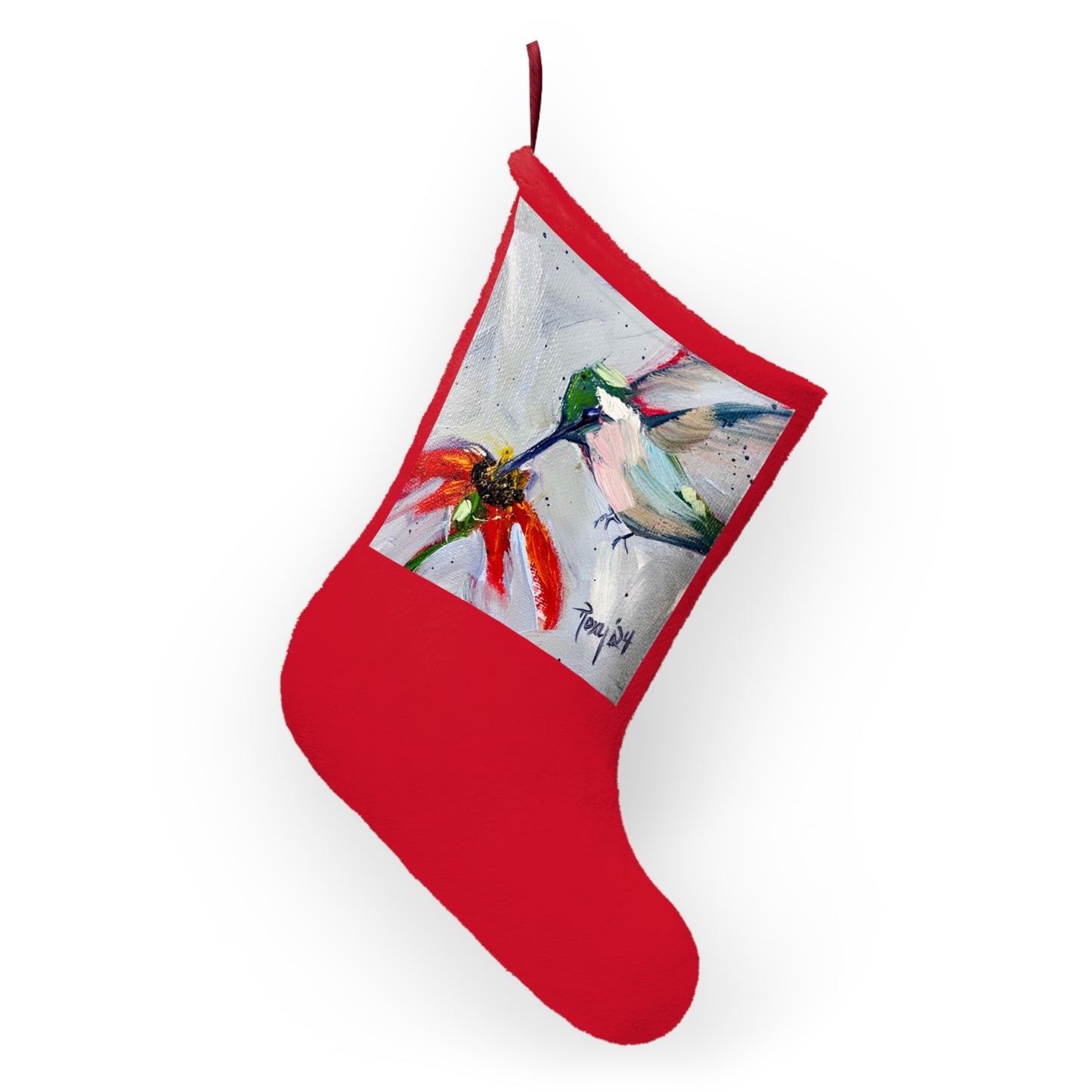 Hummingbird at a Cone Flower Christmas Stocking