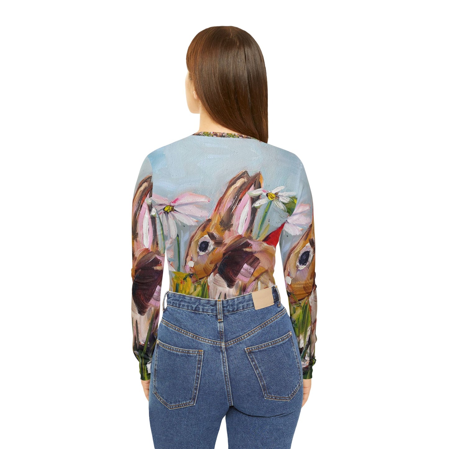 Long Sleeve Shirt- Bunny in the Garden- V-neck Women's