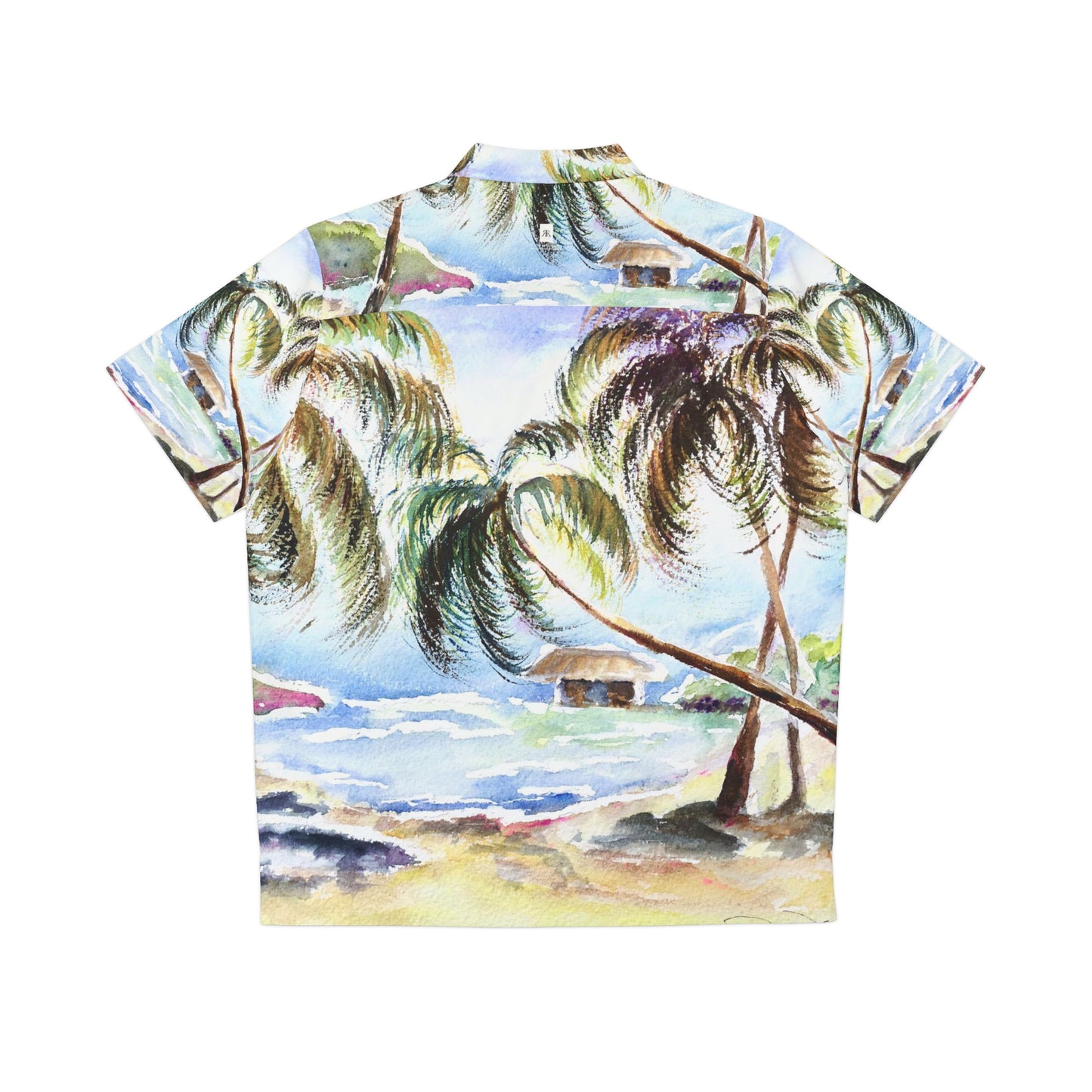 Hawaii espera palmeras originales Hawaiin acuarela paisaje camisa hawaiana para hombre