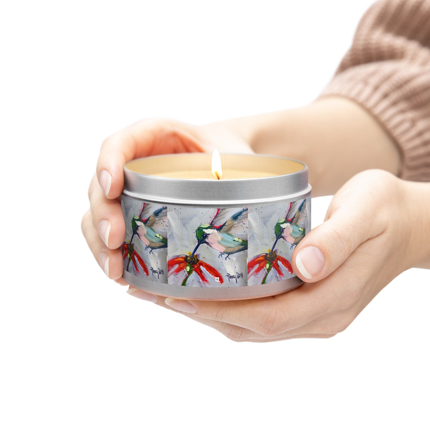 Hummingbird at a Cone Flower Tin Candle