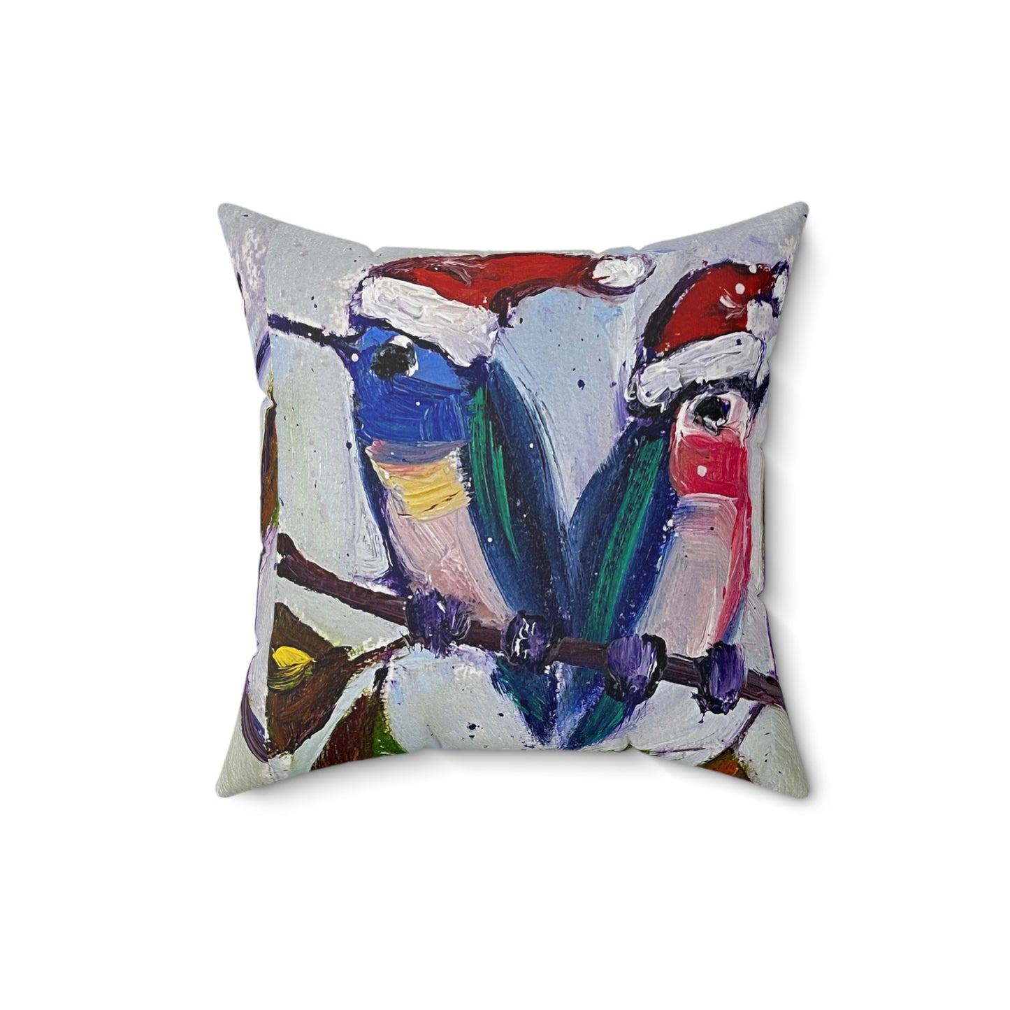 Holiday Hummingbirds Indoor Spun Polyester Square Pillow