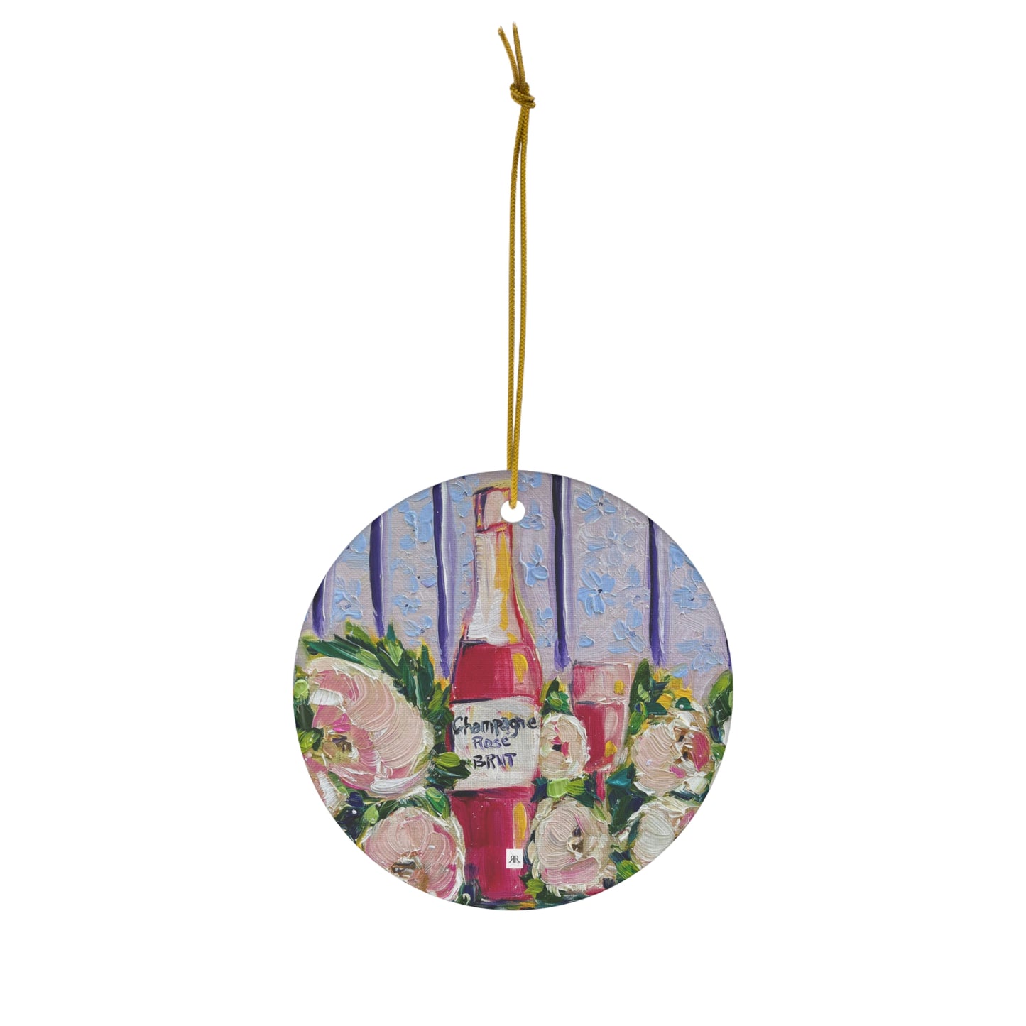 Pink Champagne and Peonies Ceramic Ornament